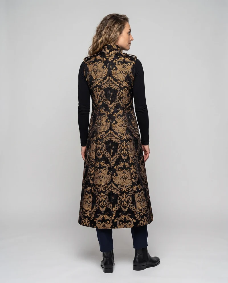 Damen elegante lange Robe mit aufwändigem Muster und hohem Kragen Nord Taschen
