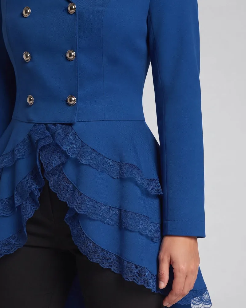 Frauen Elegante RüschJacke mit tiefem V-Ausschnitt und doppelt geknöpftem Vorderteil Nord Taschen