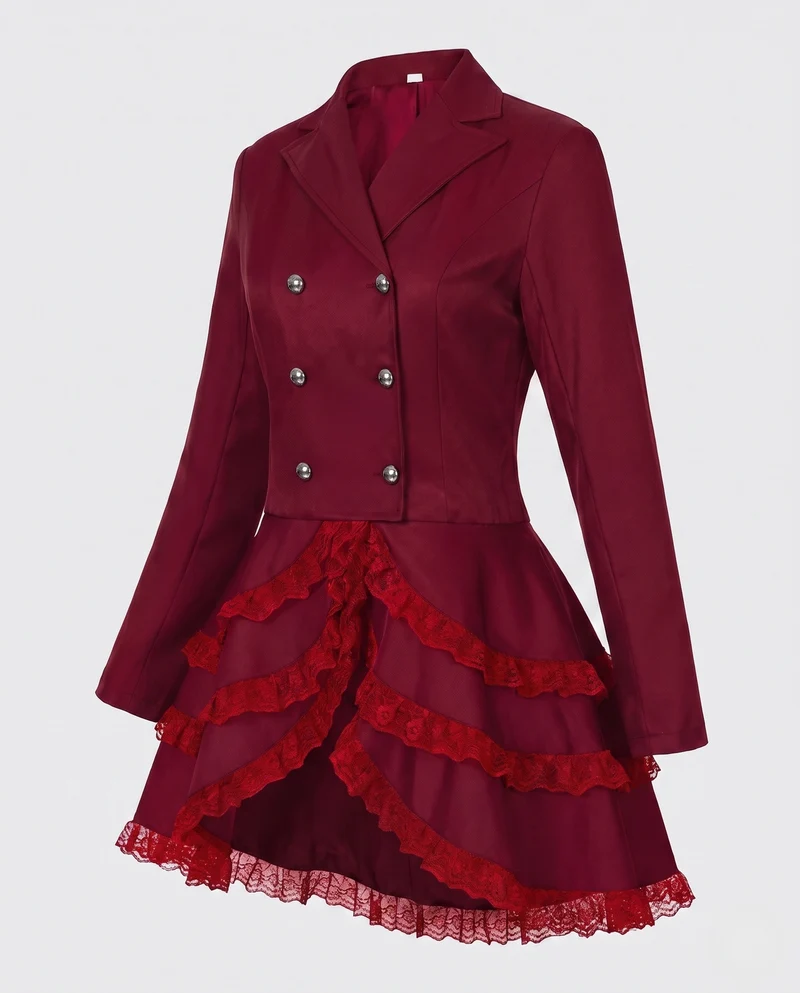 Frauen Elegante RüschJacke mit tiefem V-Ausschnitt und doppelt geknöpftem Vorderteil Nord Taschen