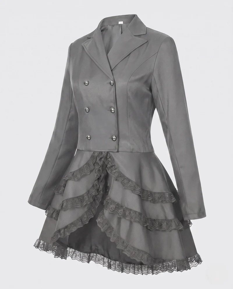 Frauen Elegante RüschJacke mit tiefem V-Ausschnitt und doppelt geknöpftem Vorderteil Nord Taschen
