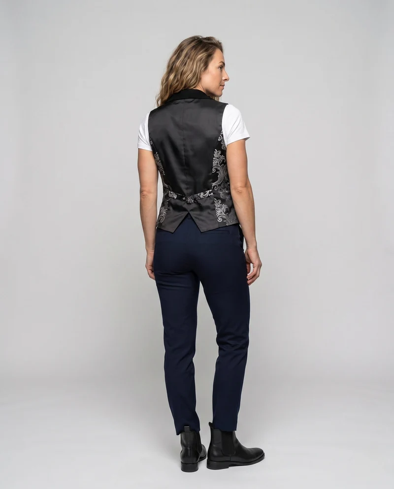 Damen elegantes Satinwest mit floralem Muster und praktischen Taschen Nord Taschen