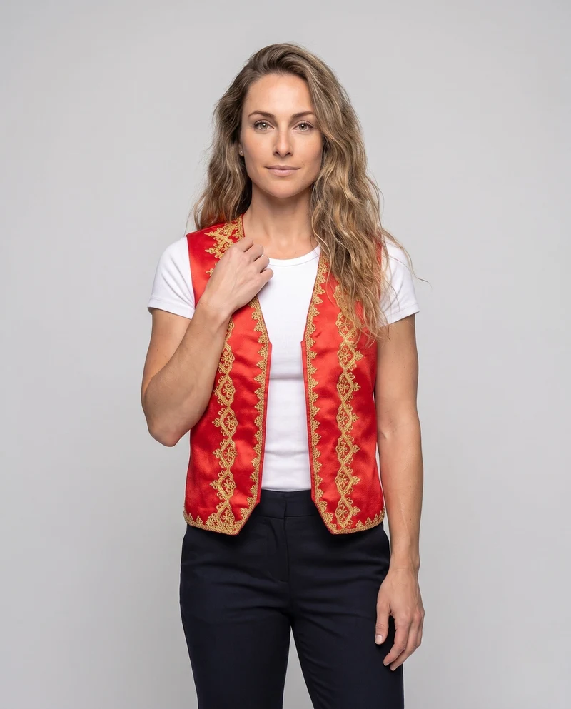 Damen Elegante Stehkragenweste mit kunstvollen Verzierungen Nord Taschen
