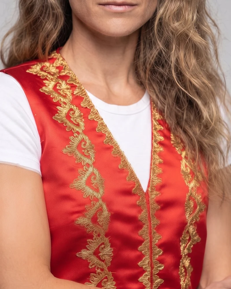 Damen Elegante Stehkragenweste mit kunstvollen Verzierungen Nord Taschen