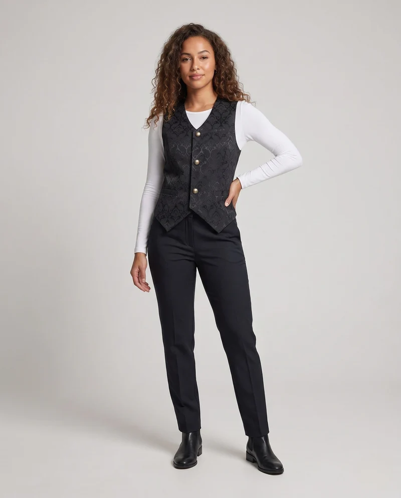 Damen eleganten Weste mit Blumenmustern und verzierten Knöpfen Nord Taschen