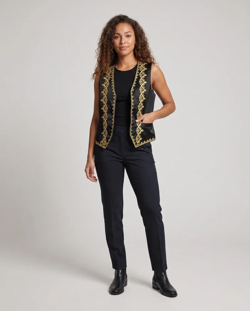Damen elegantes Weste mit intricaten goldenen Verzierungen Nord Taschen