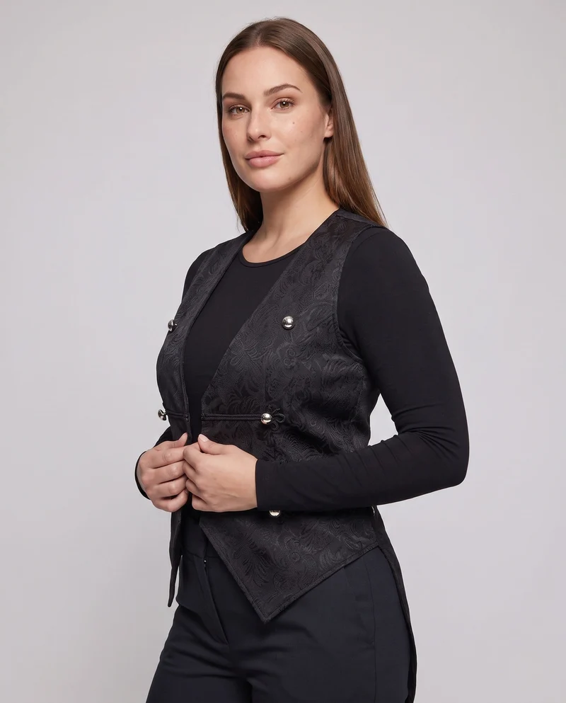 Frauen elegante Westen mit floralem Jacquardmuster und asymmetrischem Saum Nord Taschen