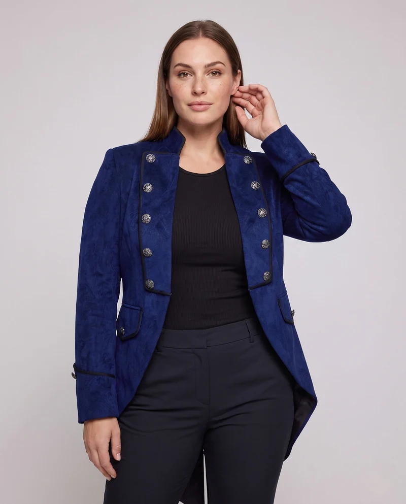 Elegante Damen-Frack mit asymmetrischem Saum und kunstvollen Knöpfen Nord Taschen