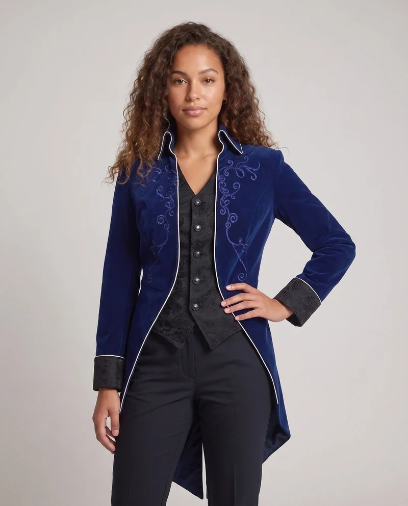 Damen elegante Frackjacke mit aufwändigen Verzierungen und asymmetrischem Schnitt Nord Taschen