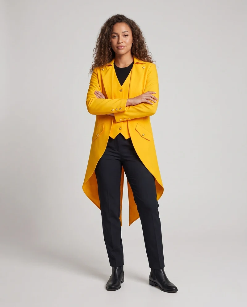 Damen elegante Frackjacke mit asymmetrischem Saum und goldenen Akzenten Nord Taschen