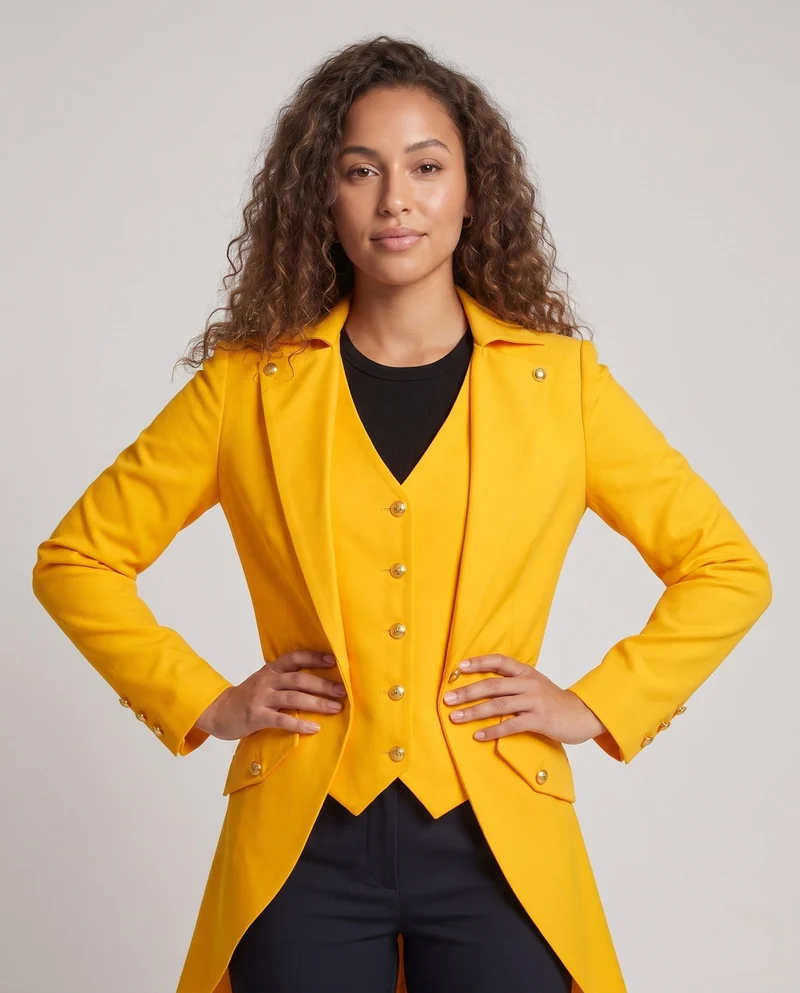 Damen elegante Frackjacke mit asymmetrischem Saum und goldenen Akzenten Nord Taschen