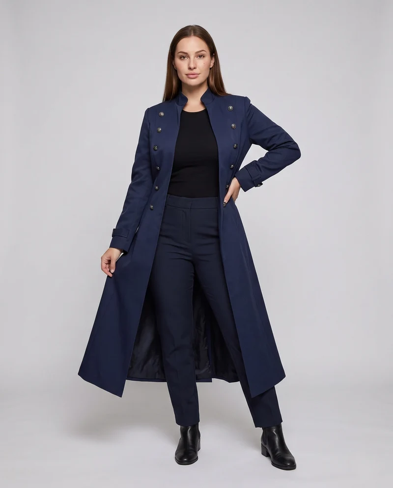 Frauen eleganter Frack mit dekorativen Knöpfen und hohem Kragen Nord Taschen