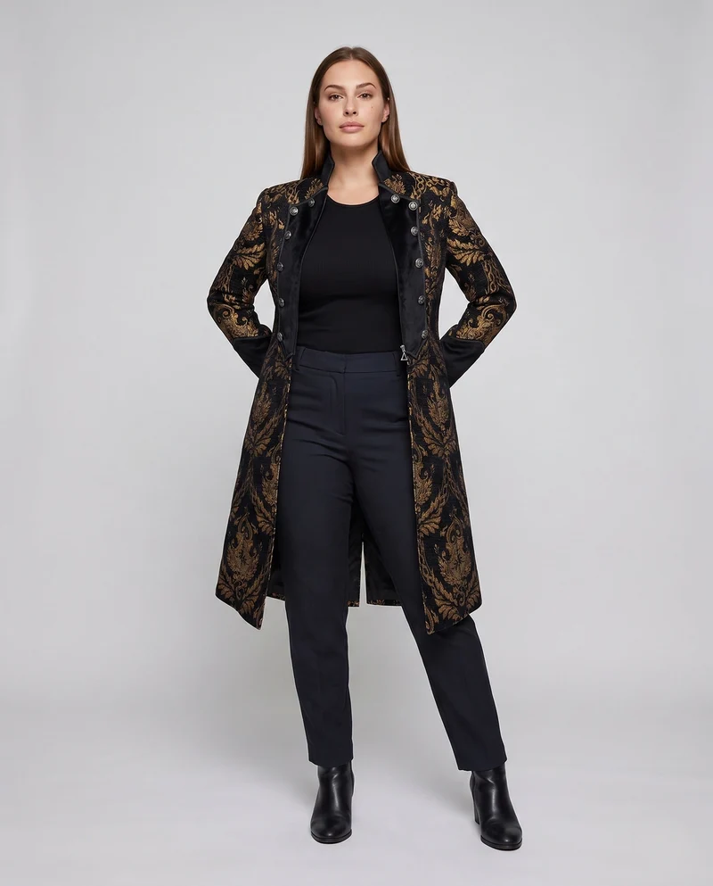 Damen elegante Frackjacke mit edlem Muster und künstlerischen Knöpfen Nord Taschen
