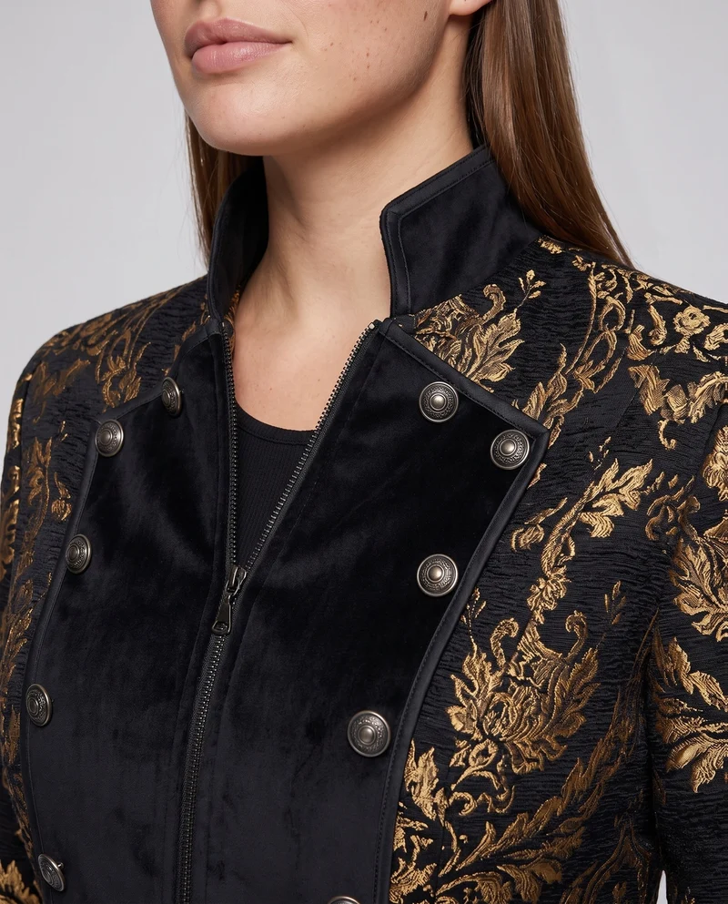Damen elegante Frackjacke mit edlem Muster und künstlerischen Knöpfen Nord Taschen