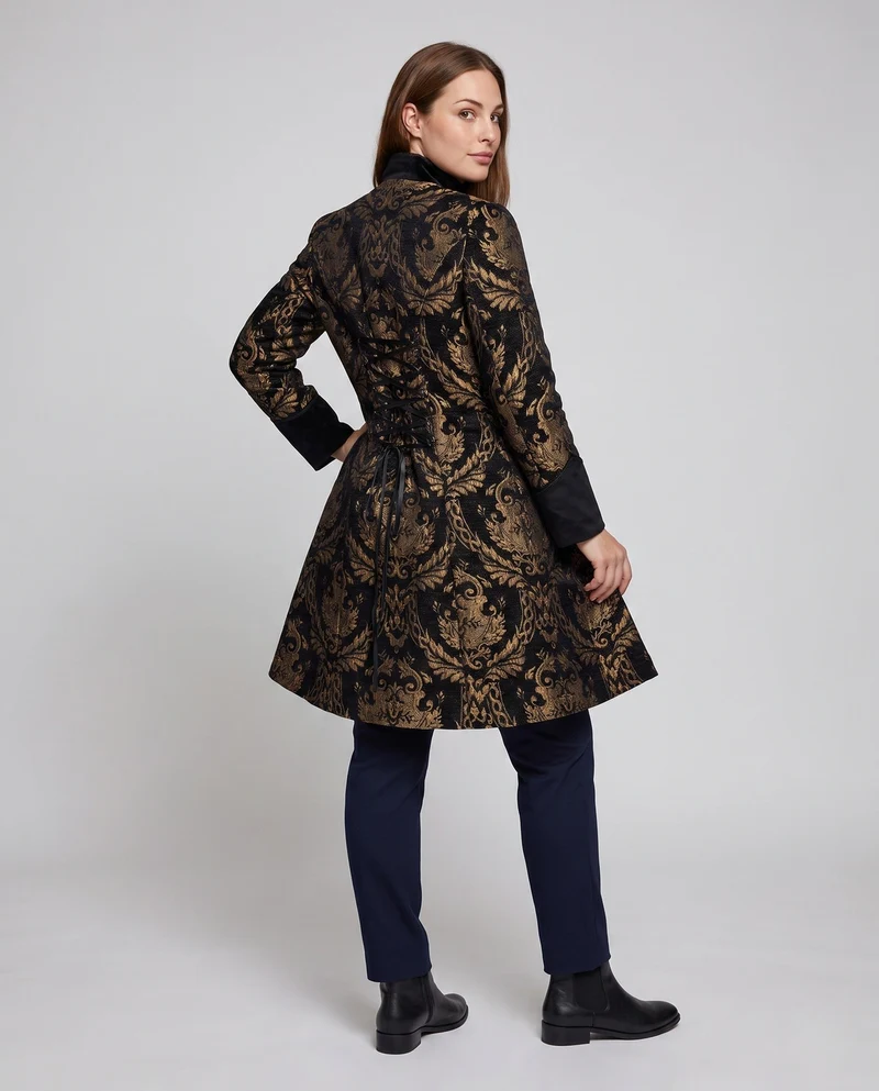 Damen elegante Frackjacke mit edlem Muster und künstlerischen Knöpfen Nord Taschen