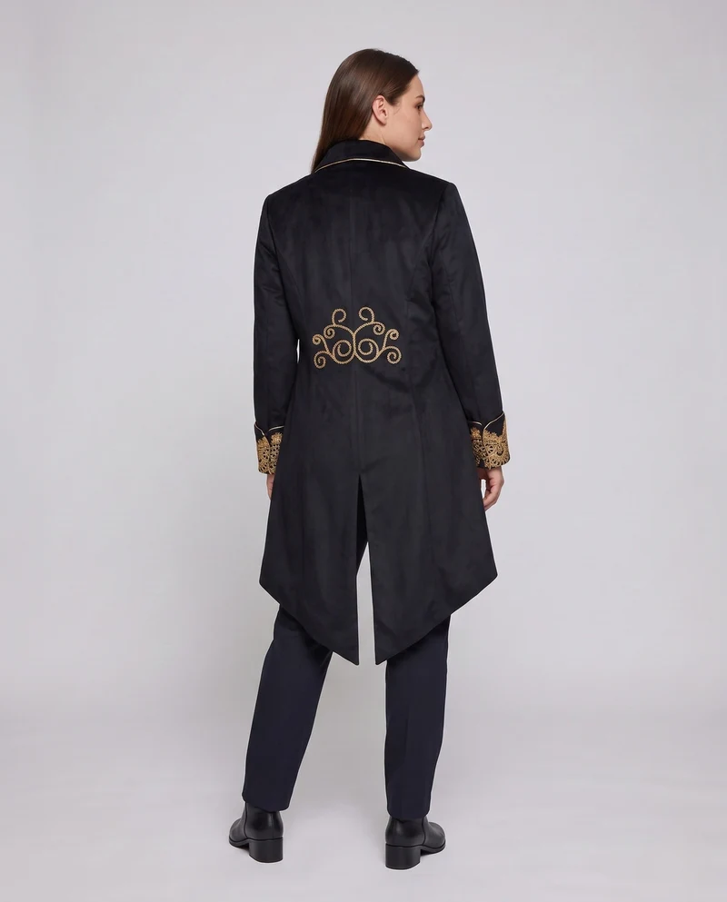 Damen elegante Frack mit feiner goldener Stickerei und asymmetrischem Saum Nord Taschen