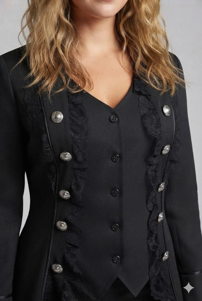 Damen elegante Frack mit Spitze Akzenten und dekorativem Knopfverschluss Nord Taschen