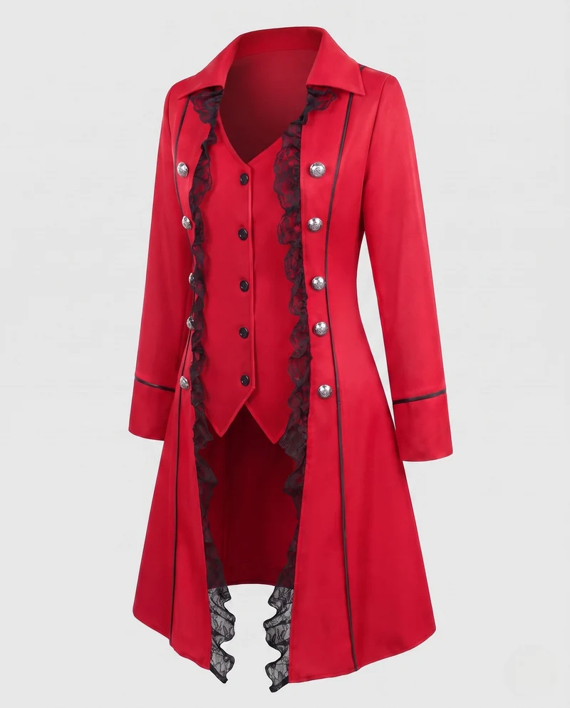 Damen elegante Frack mit Spitze Akzenten und dekorativem Knopfverschluss Nord Taschen
