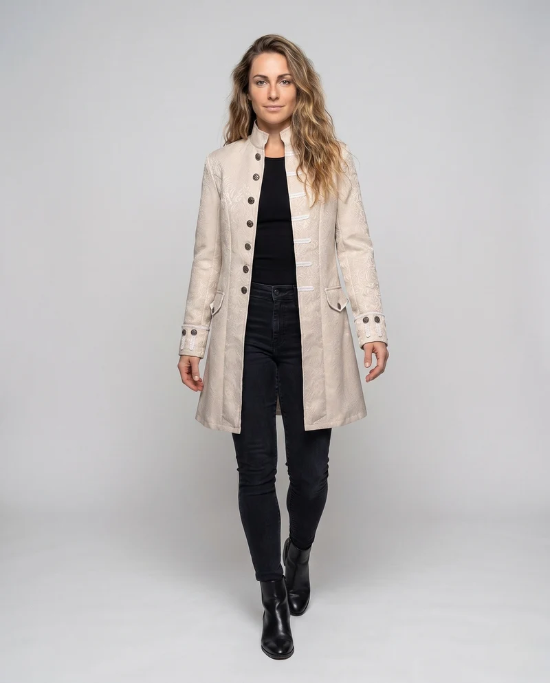 Damen elegante historische Frack mit dekorativen Knopfdetails Nord Taschen