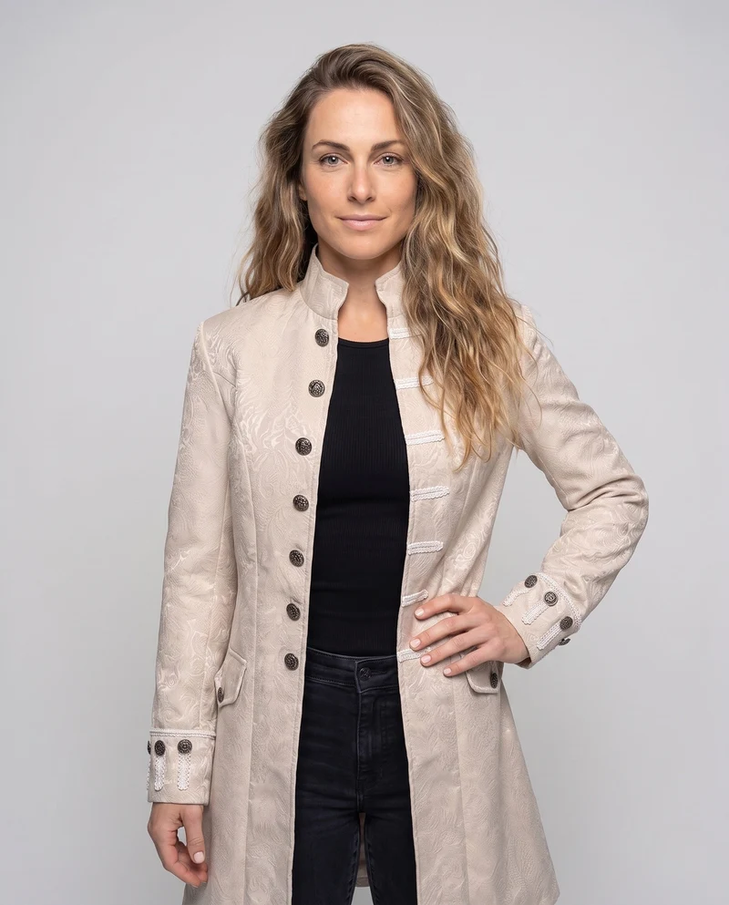 Damen elegante historische Frack mit dekorativen Knopfdetails Nord Taschen