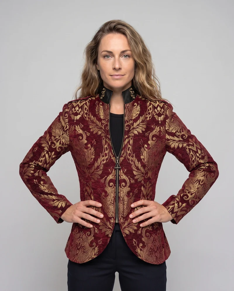 Damen eleganter Jacquard-Frack mit aufwendigen Verzierungen Nord Taschen