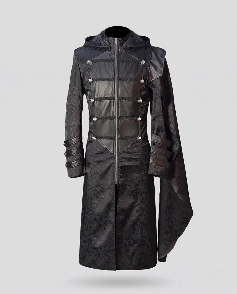 Eleganter Damenmantel mit Kapuze, aufwendigen Verzierungen und asymmetrischem Schnitt Nord Taschen