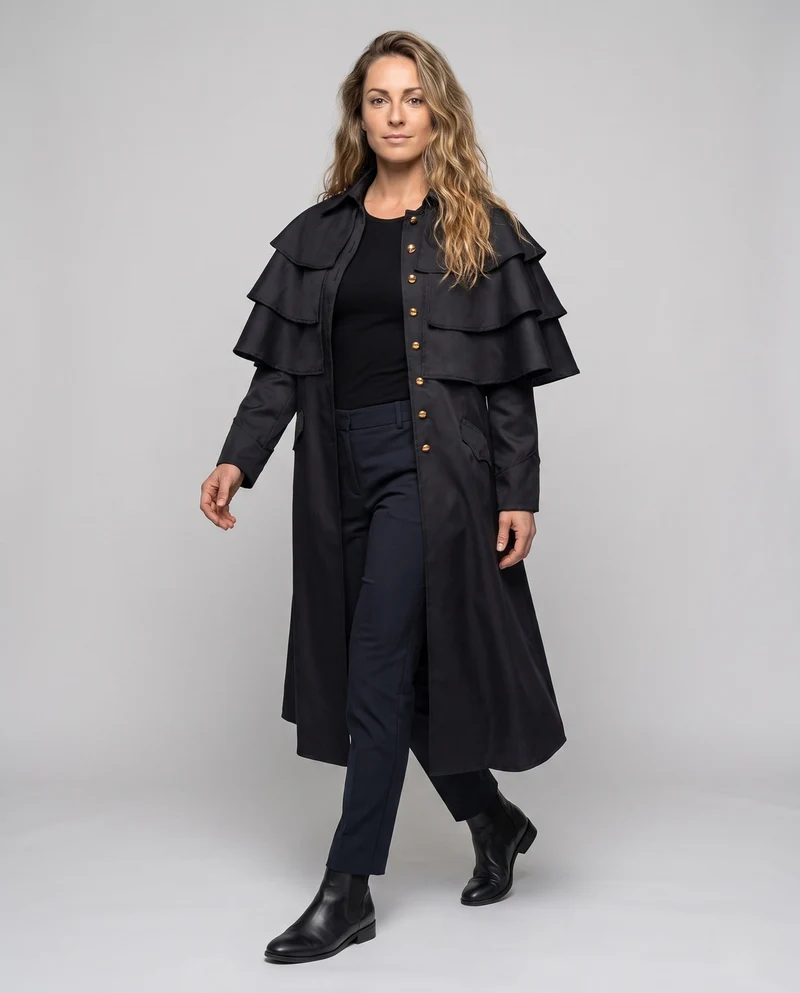 Damen eleganter Kapuzenmantel mit Rüschenelementen Nord Taschen