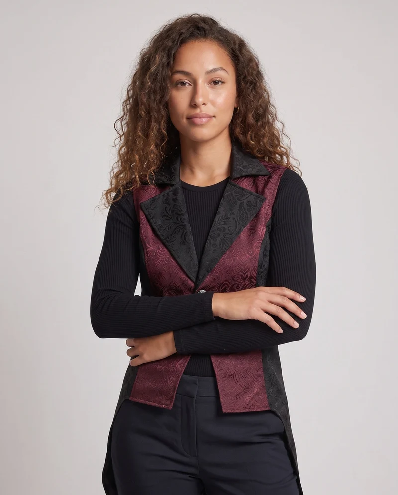 Damen elegante, taillierte Frack mit Floral Muster und asymmetrischem Saum Nord Taschen