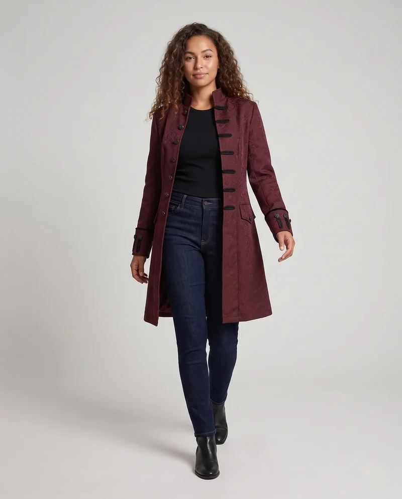 Damen eleganter maßgeschneiderter gesteppter Mantel mit komplexem Muster Nord Taschen