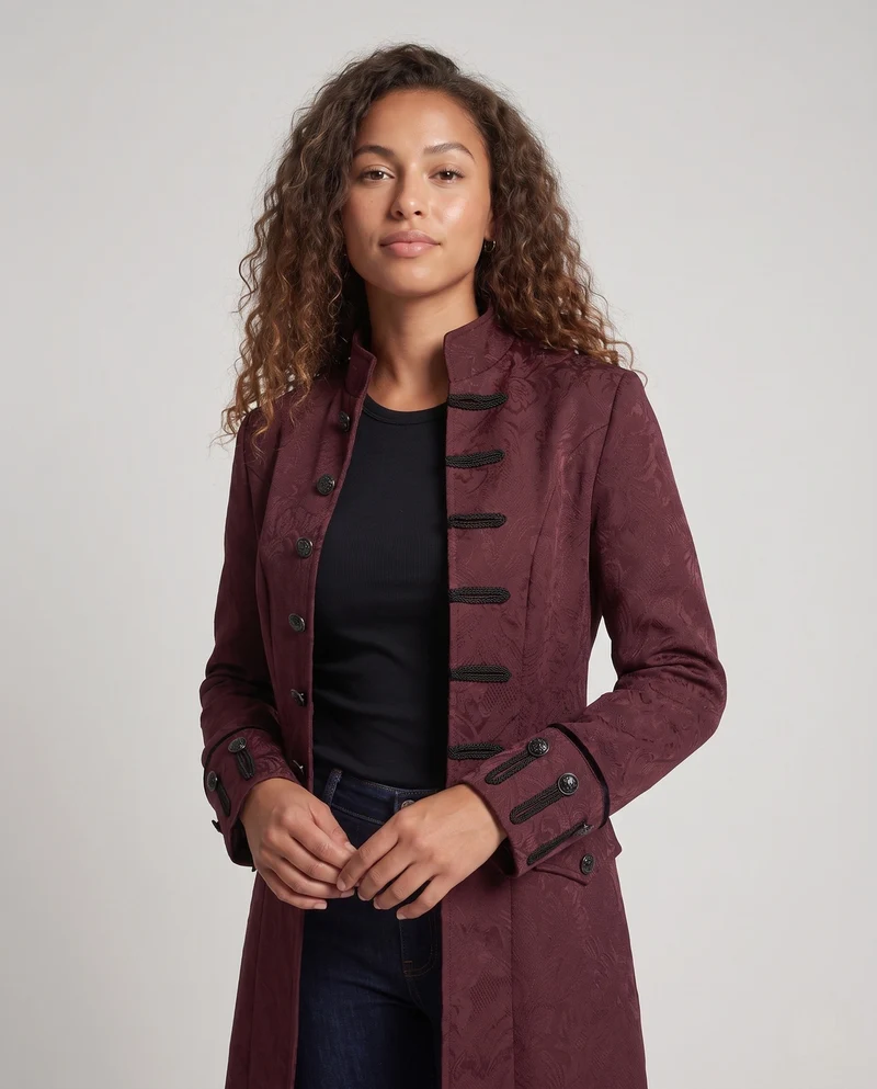 Damen eleganter maßgeschneiderter gesteppter Mantel mit komplexem Muster Nord Taschen
