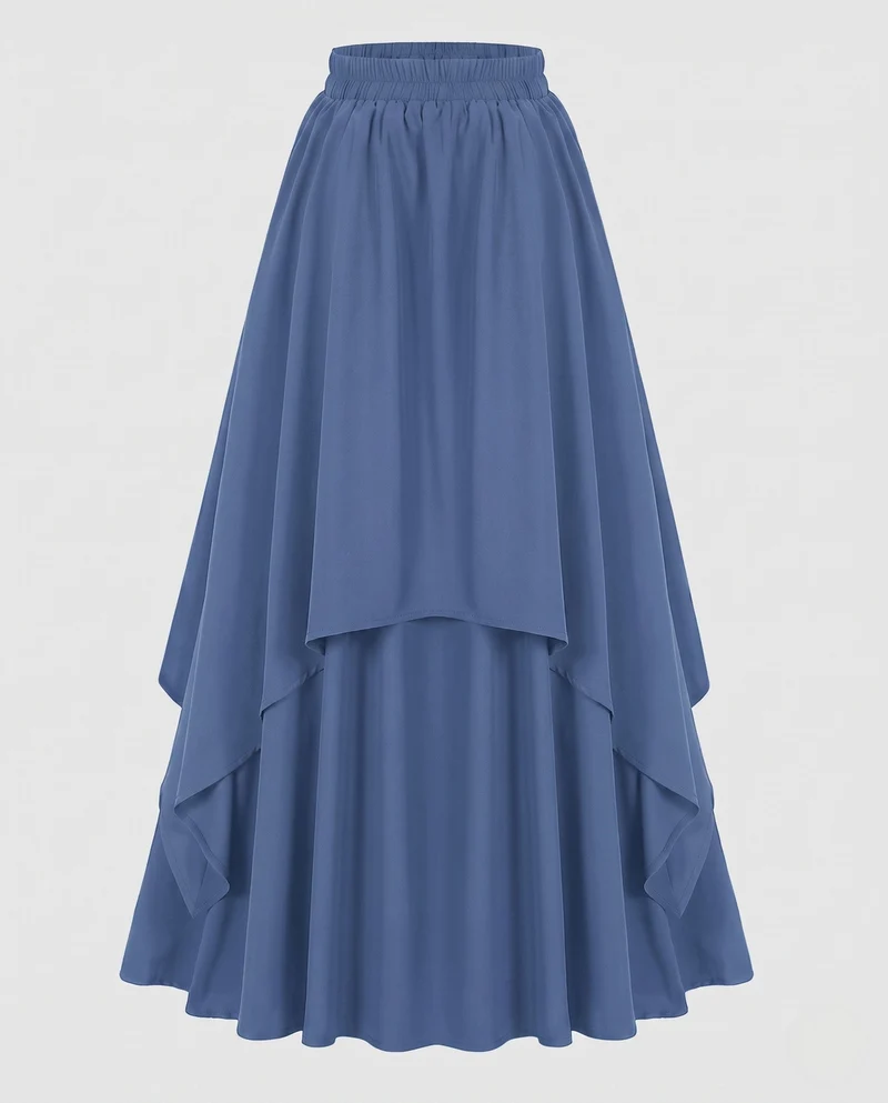Damen elegante zweilagige Maxirock mit fließendem Schnitt und elastischem Bund Nord Taschen