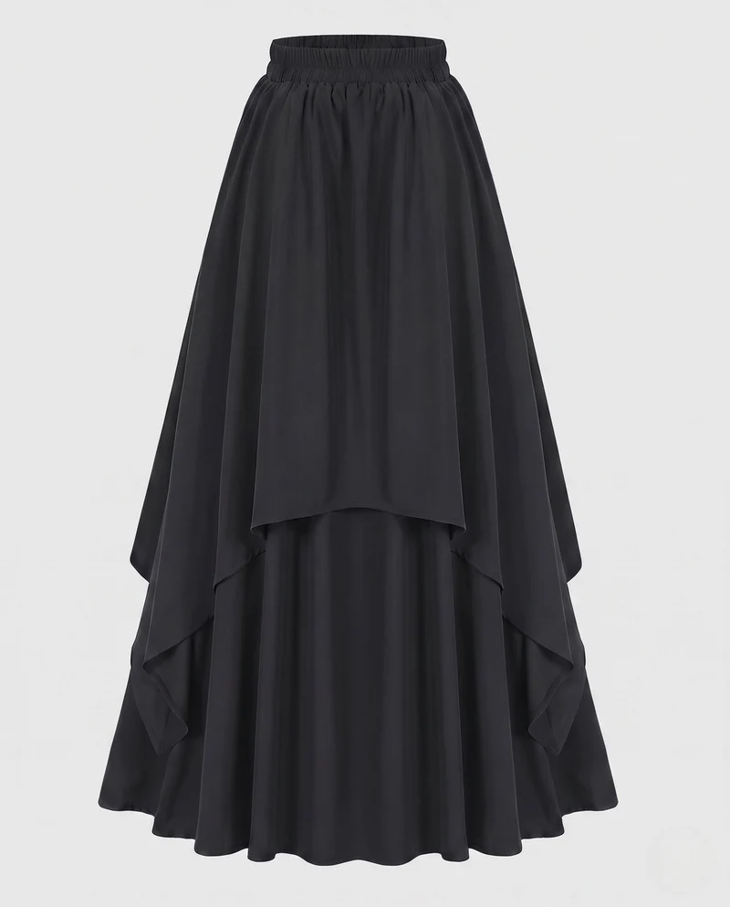 Damen elegante zweilagige Maxirock mit fließendem Schnitt und elastischem Bund Nord Taschen