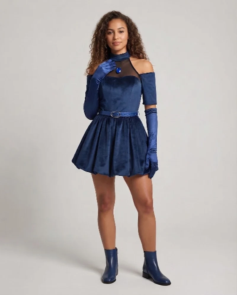 Damen elegantes Abendkleid mit transparentem Ausschnitt und Zubehör Nord Taschen