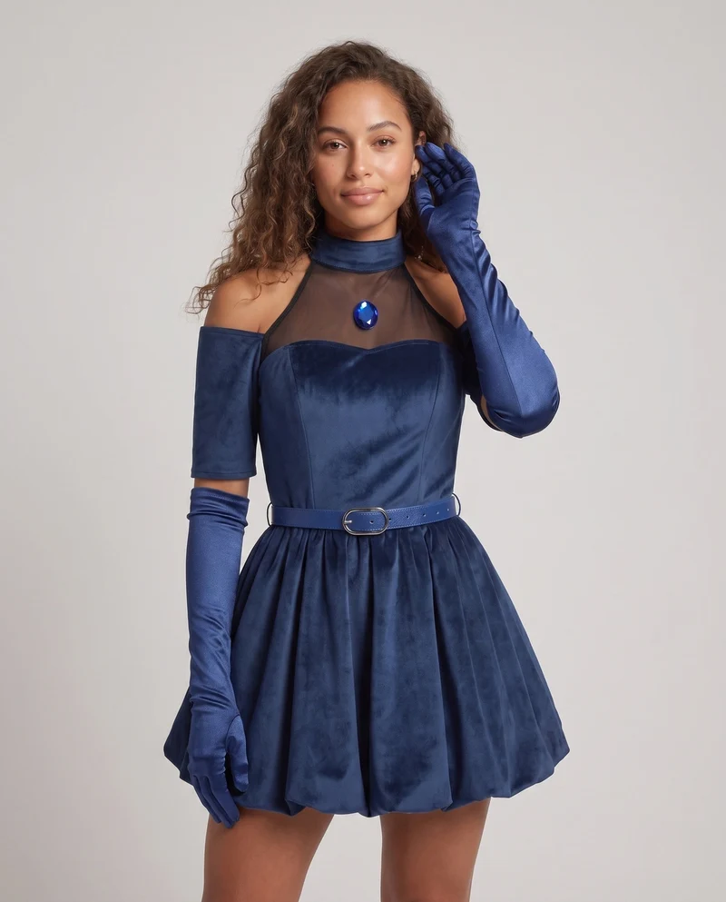 Damen elegantes Abendkleid mit transparentem Ausschnitt und Zubehör Nord Taschen