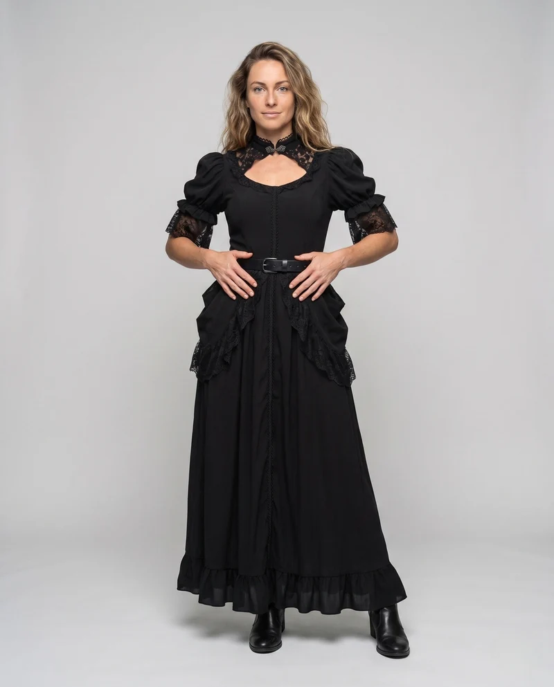 Damen elegante Ballkleid mit Spitzenverzierungen und fließendem Rock Nord Taschen