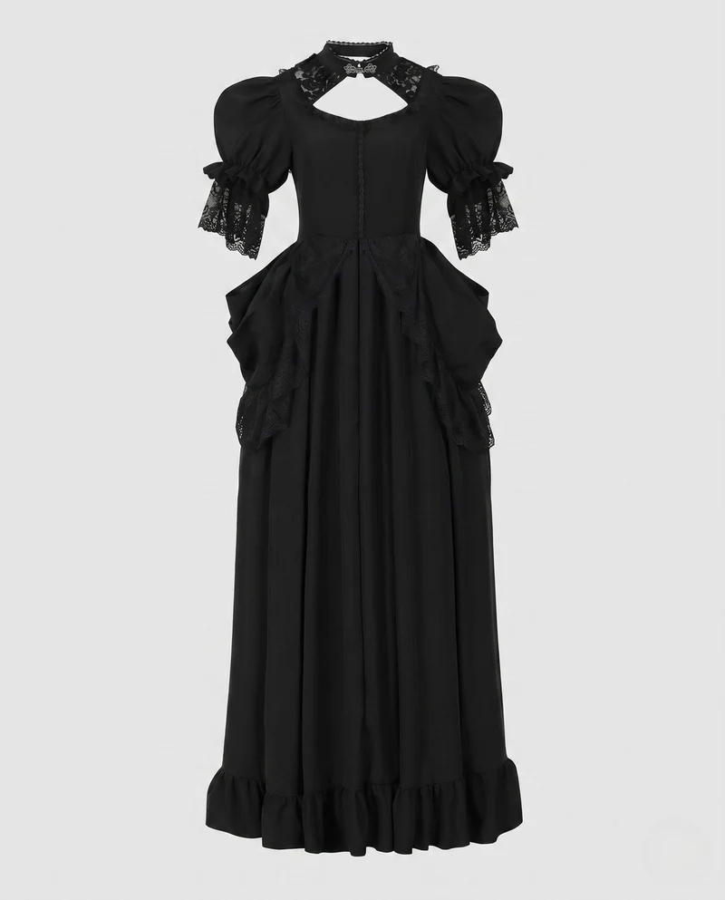 Damen elegante Ballkleid mit Spitzenverzierungen und fließendem Rock Nord Taschen