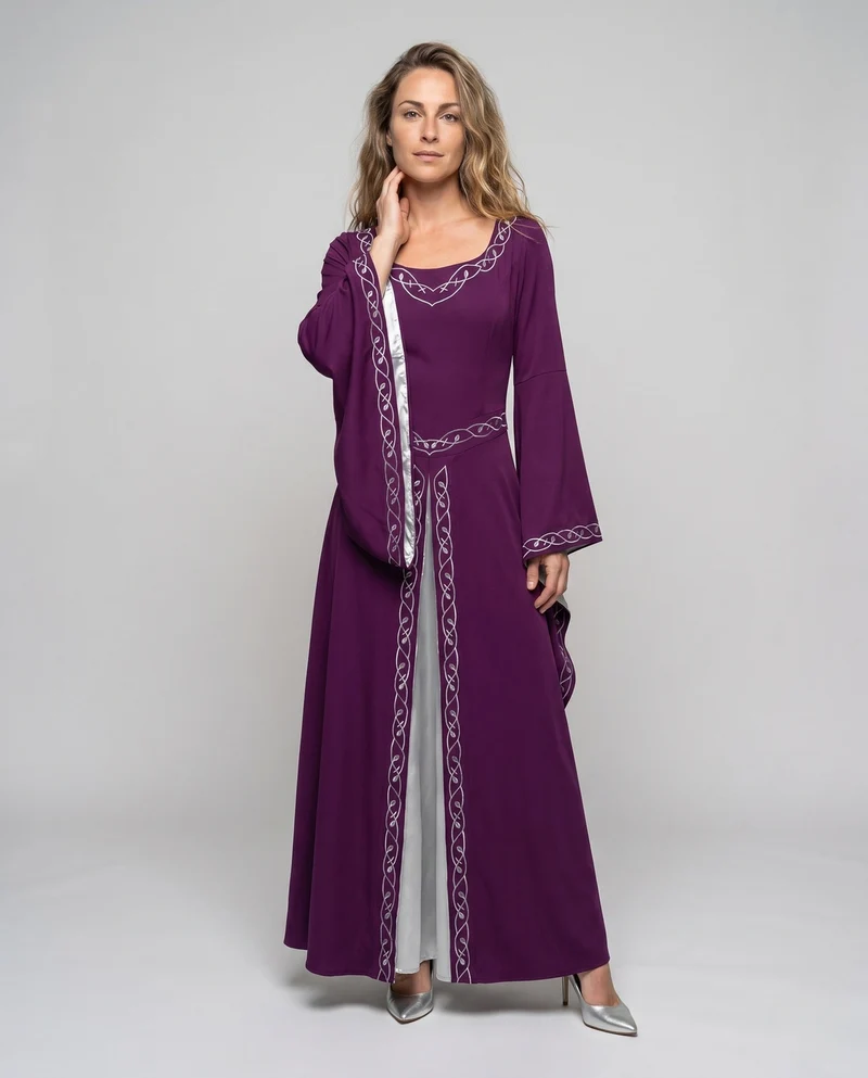 Elegantes, bodenlanges Kleid für Damen mit weiten Ärmeln und aufwendigen Verzierungen Nord Taschen