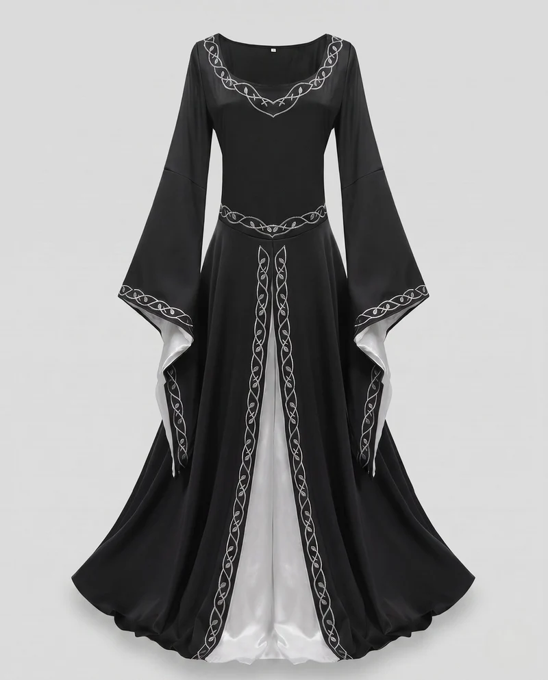 Elegantes, bodenlanges Kleid für Damen mit weiten Ärmeln und aufwendigen Verzierungen Nord Taschen