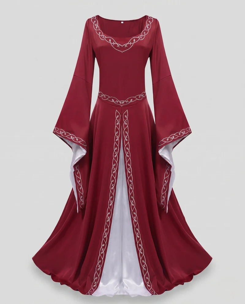 Elegantes, bodenlanges Kleid für Damen mit weiten Ärmeln und aufwendigen Verzierungen Nord Taschen
