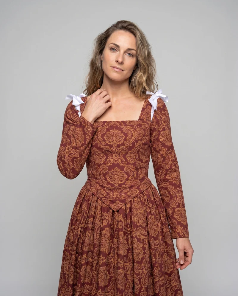 Damen Elegantes Maxikleid mit Barockmuster und langen Ärmeln Nord Taschen