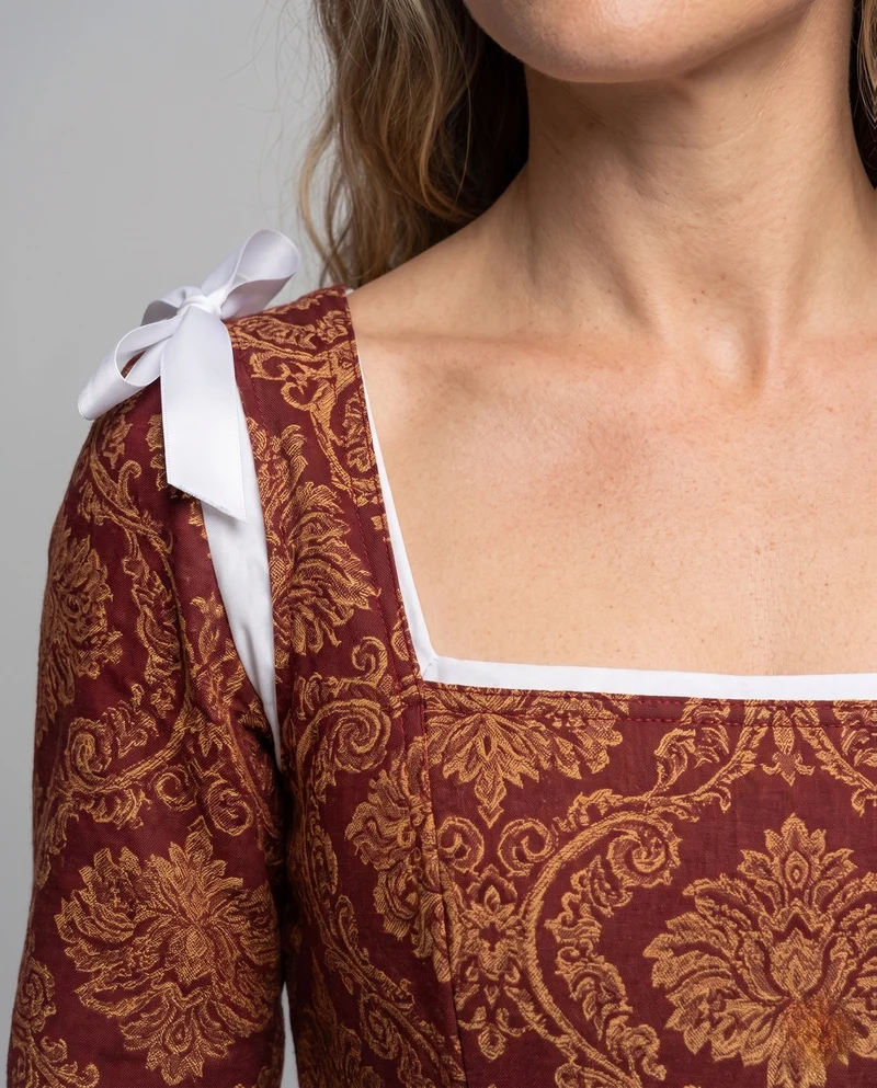 Damen Elegantes Maxikleid mit Barockmuster und langen Ärmeln Nord Taschen