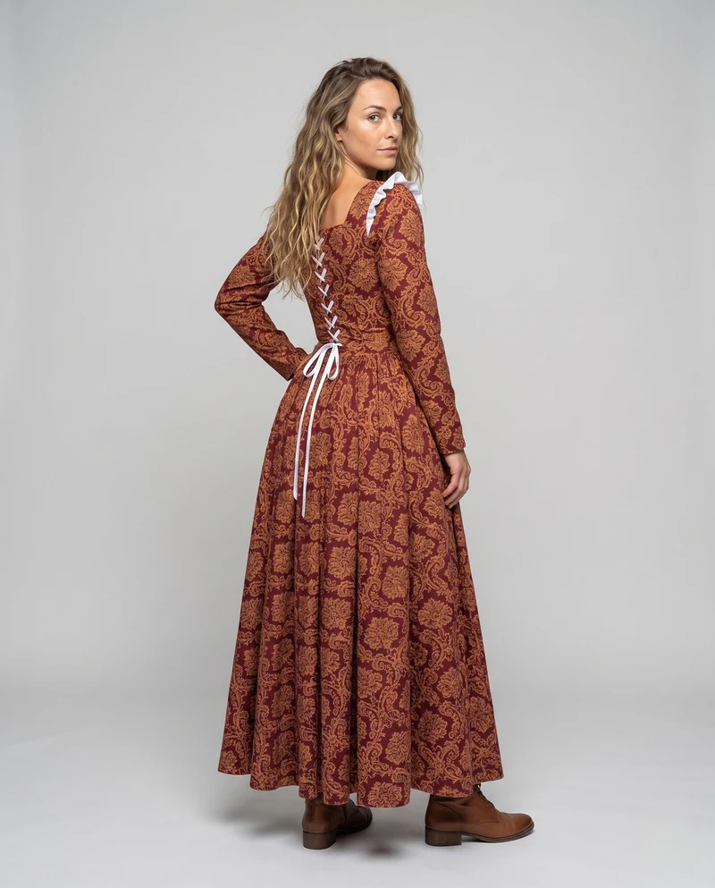 Damen Elegantes Maxikleid mit Barockmuster und langen Ärmeln Nord Taschen