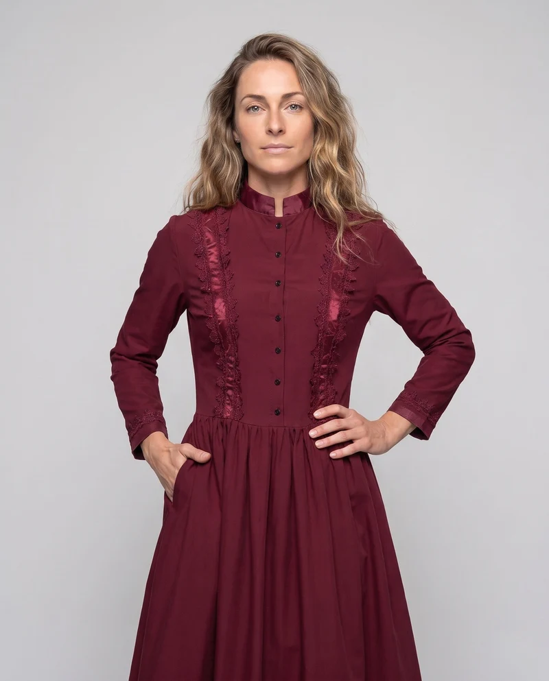 Frauen Elegante Maxi Kleid mit Floral Spitze Verzierungen und Maßgeschneidert Schnitt Nord Taschen