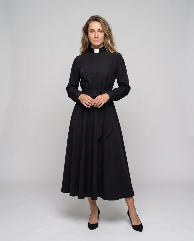 Damen elegantes Maxikleid mit hohem Kragen und tailliertem Gürtel Nord Taschen