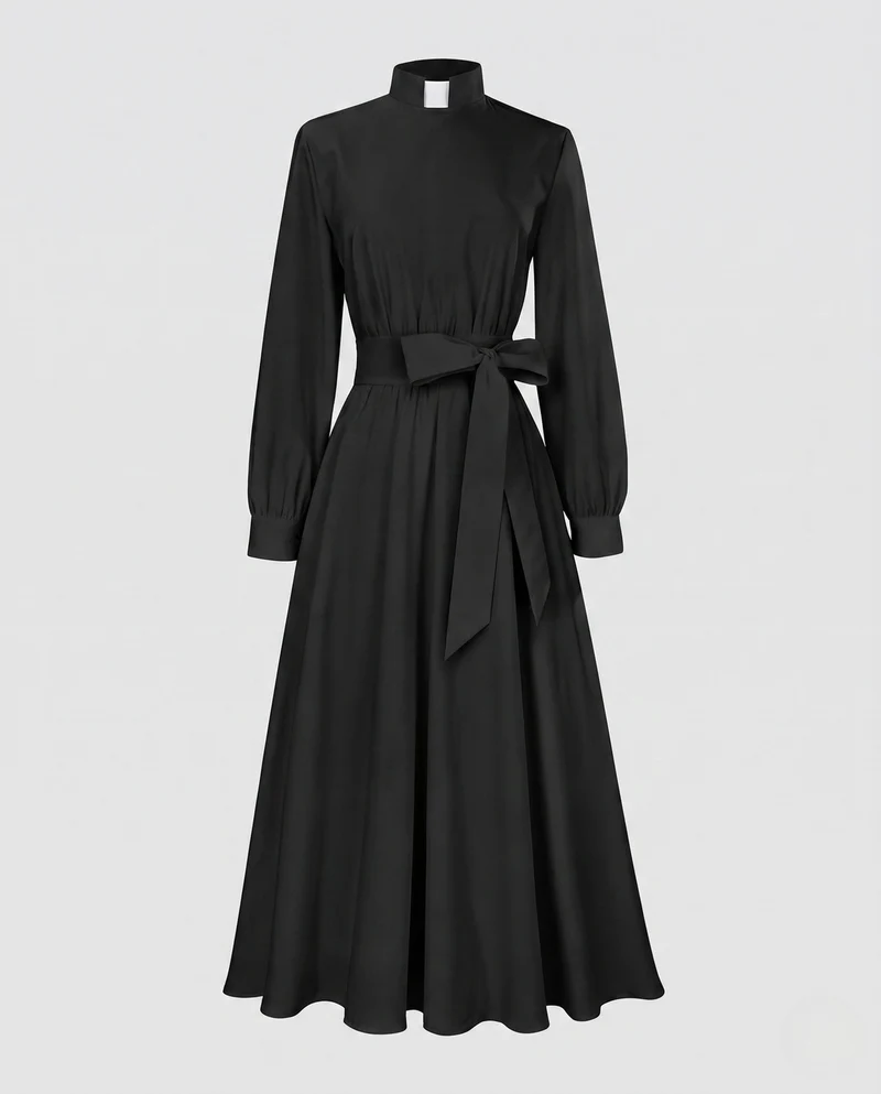 Damen elegantes Maxikleid mit hohem Kragen und tailliertem Gürtel Nord Taschen