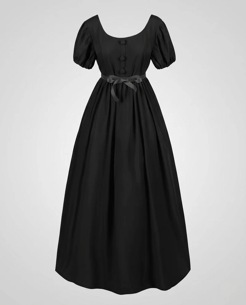 Frauen elegantes Maxi-Kleid mit Puffärmeln und passendem Gürtel Nord Taschen