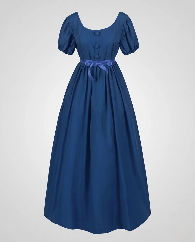 Frauen elegantes Maxi-Kleid mit Puffärmeln und passendem Gürtel Nord Taschen