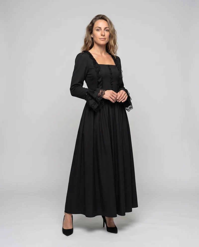 Elegantes Maxikleid für Damen mit Spitze Ärmeln und Schnürung Nord Taschen