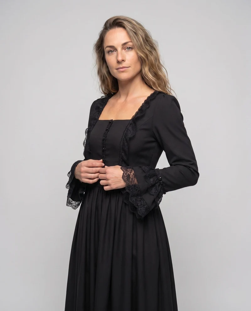 Elegantes Maxikleid für Damen mit Spitze Ärmeln und Schnürung Nord Taschen