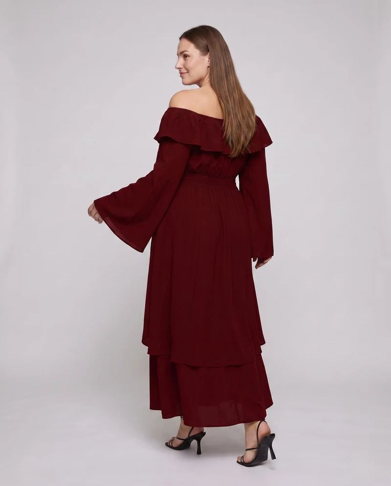 Damen elegantes Maxikleid mit weitem Ausschnitt und fließenden Ärmeln Nord Taschen