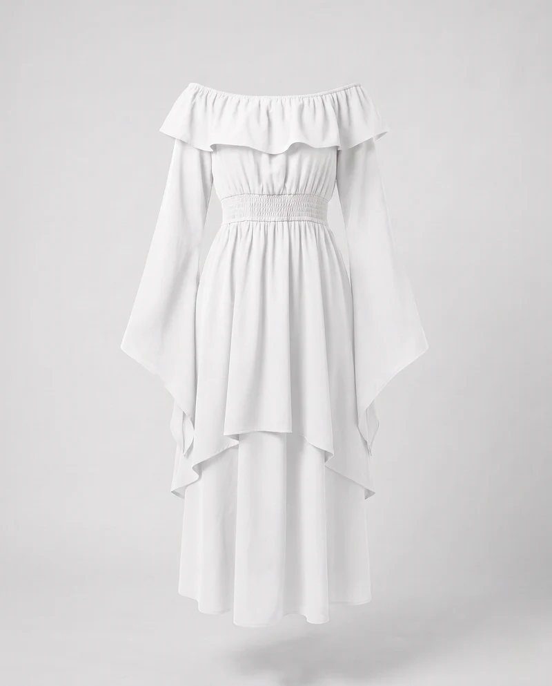 Damen elegantes Maxikleid mit weitem Ausschnitt und fließenden Ärmeln Nord Taschen